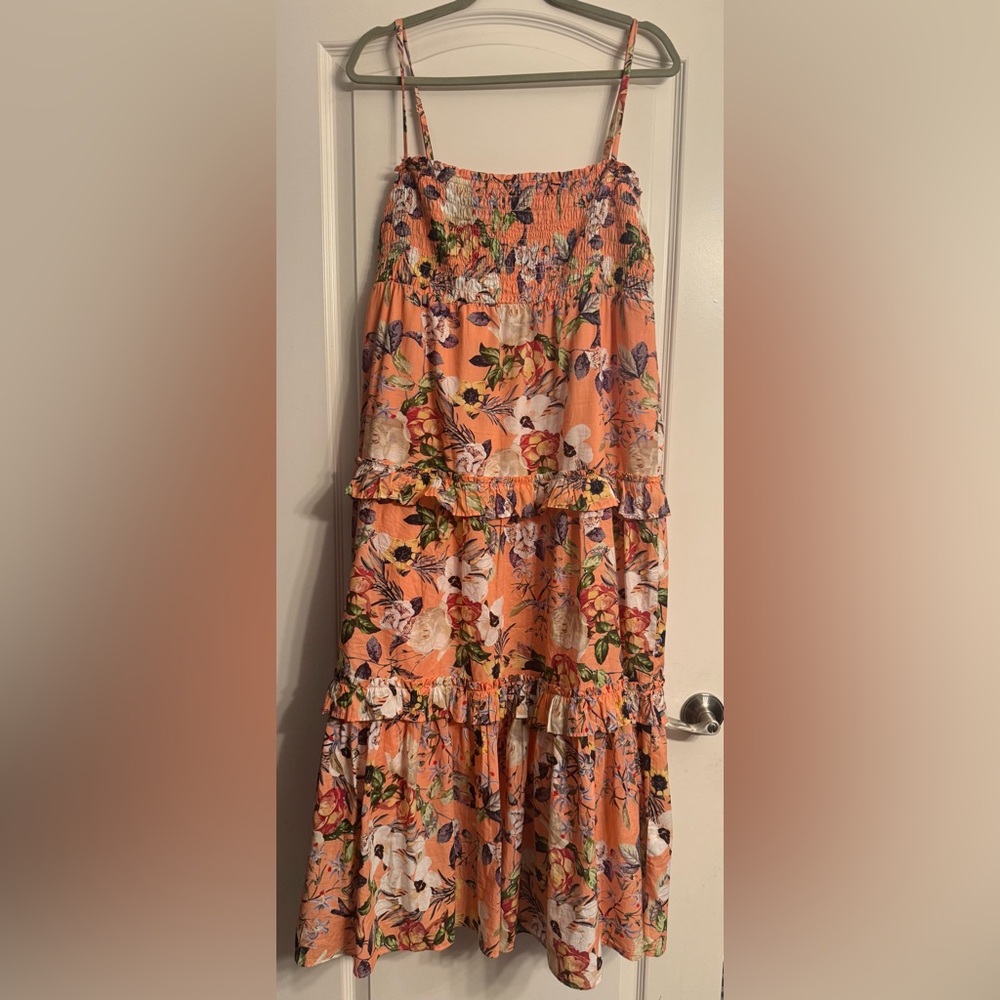 INC Coral Ruffled Floral Maxi Dress XL